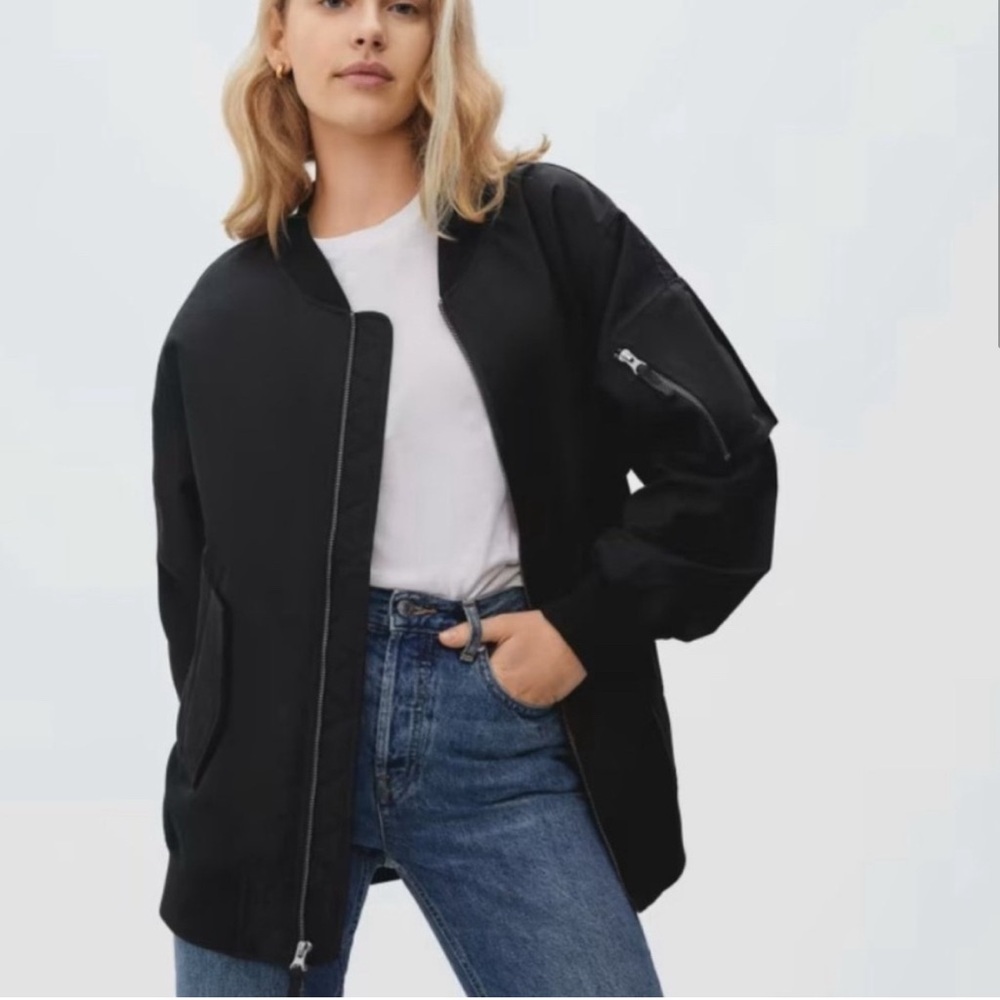 Everlane - women’s cotton blend black Bomber jacket full zip up oversized size S